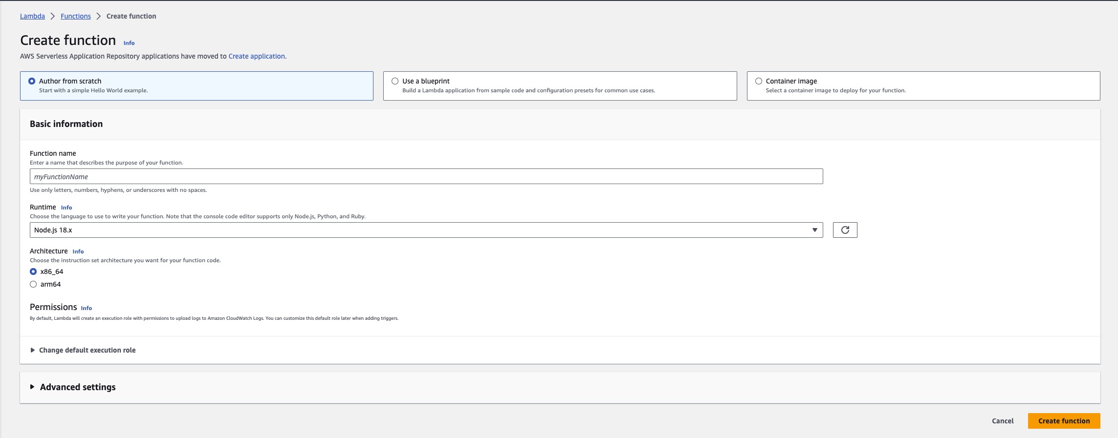 lambda console