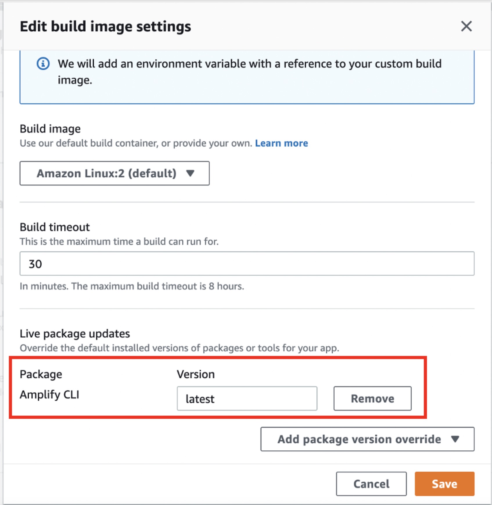 edit build image settings