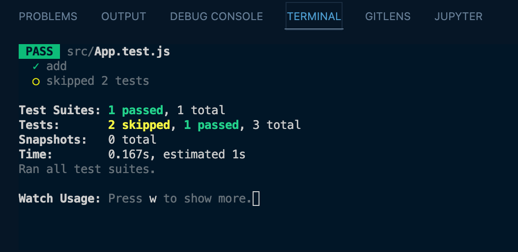 first unit test output