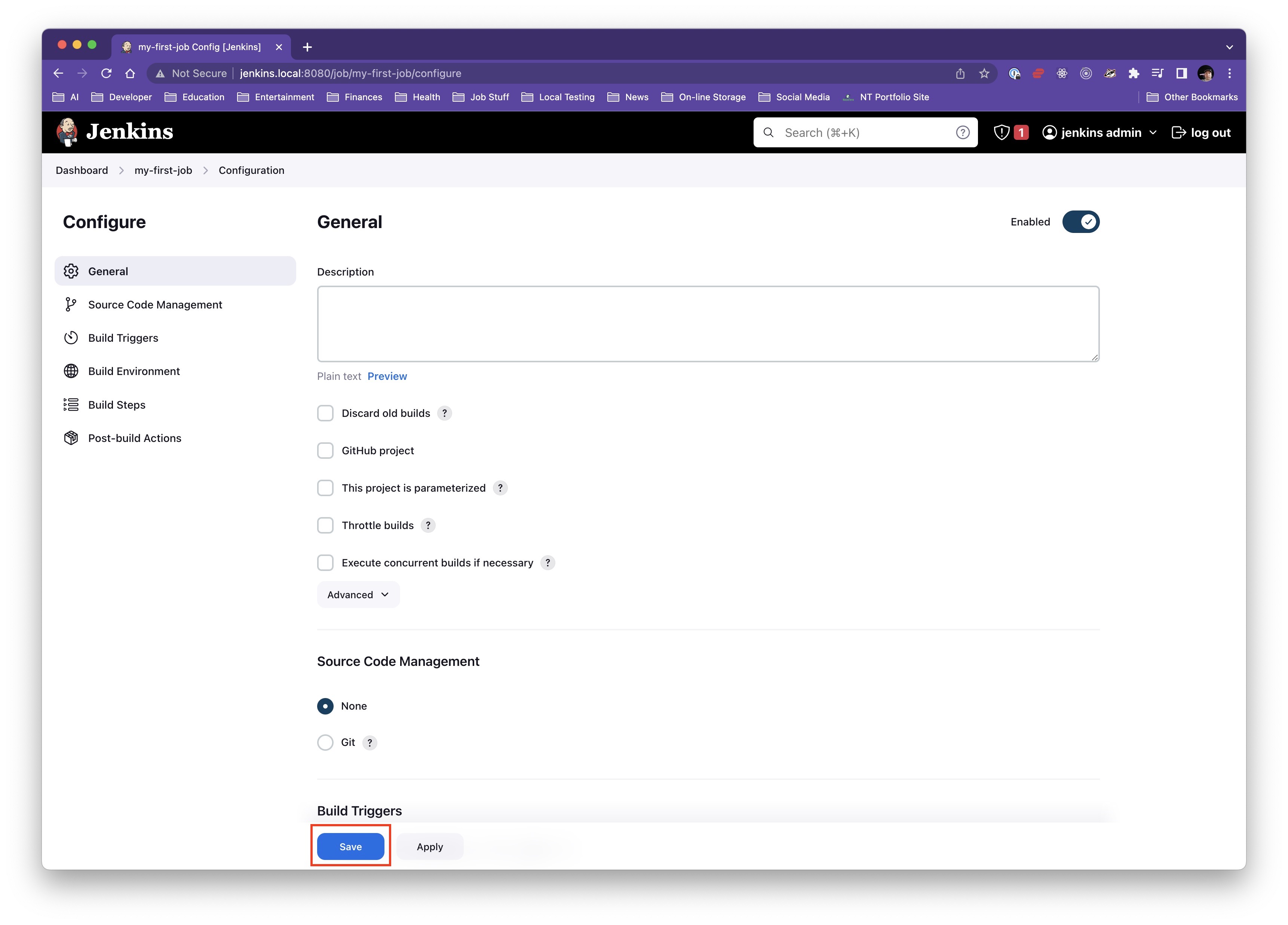 job configuration save