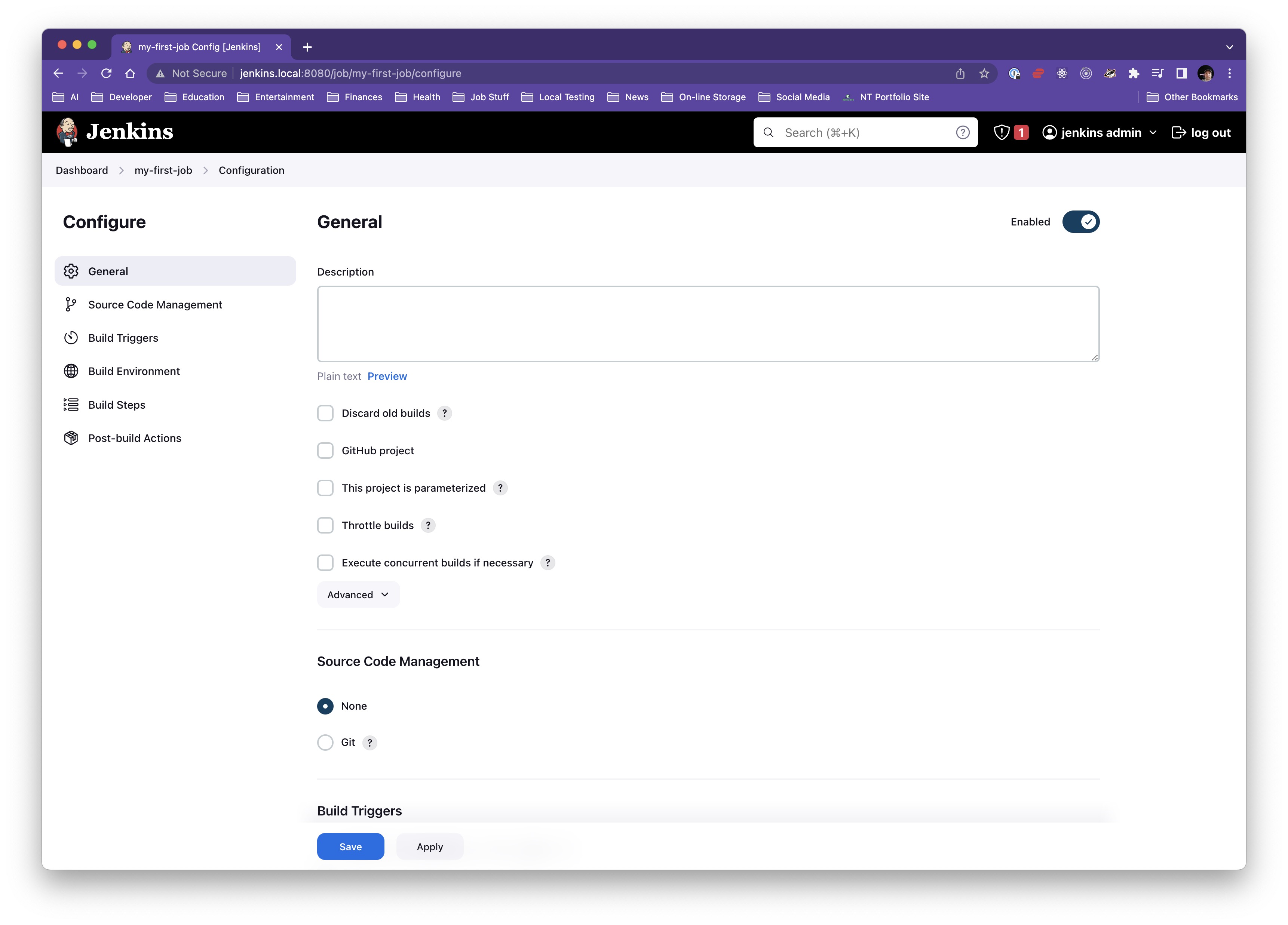 job configuration