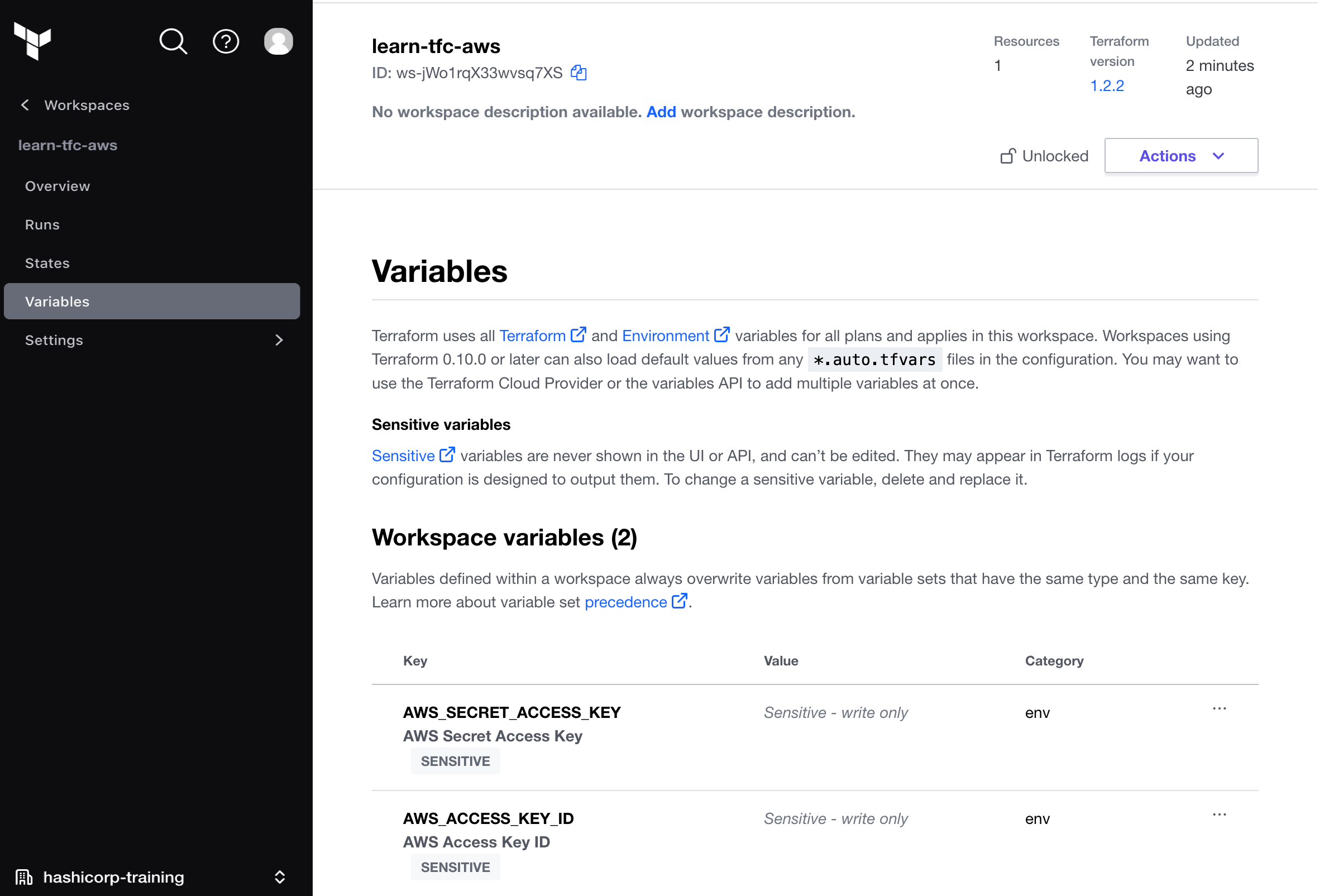 tf cloud variables